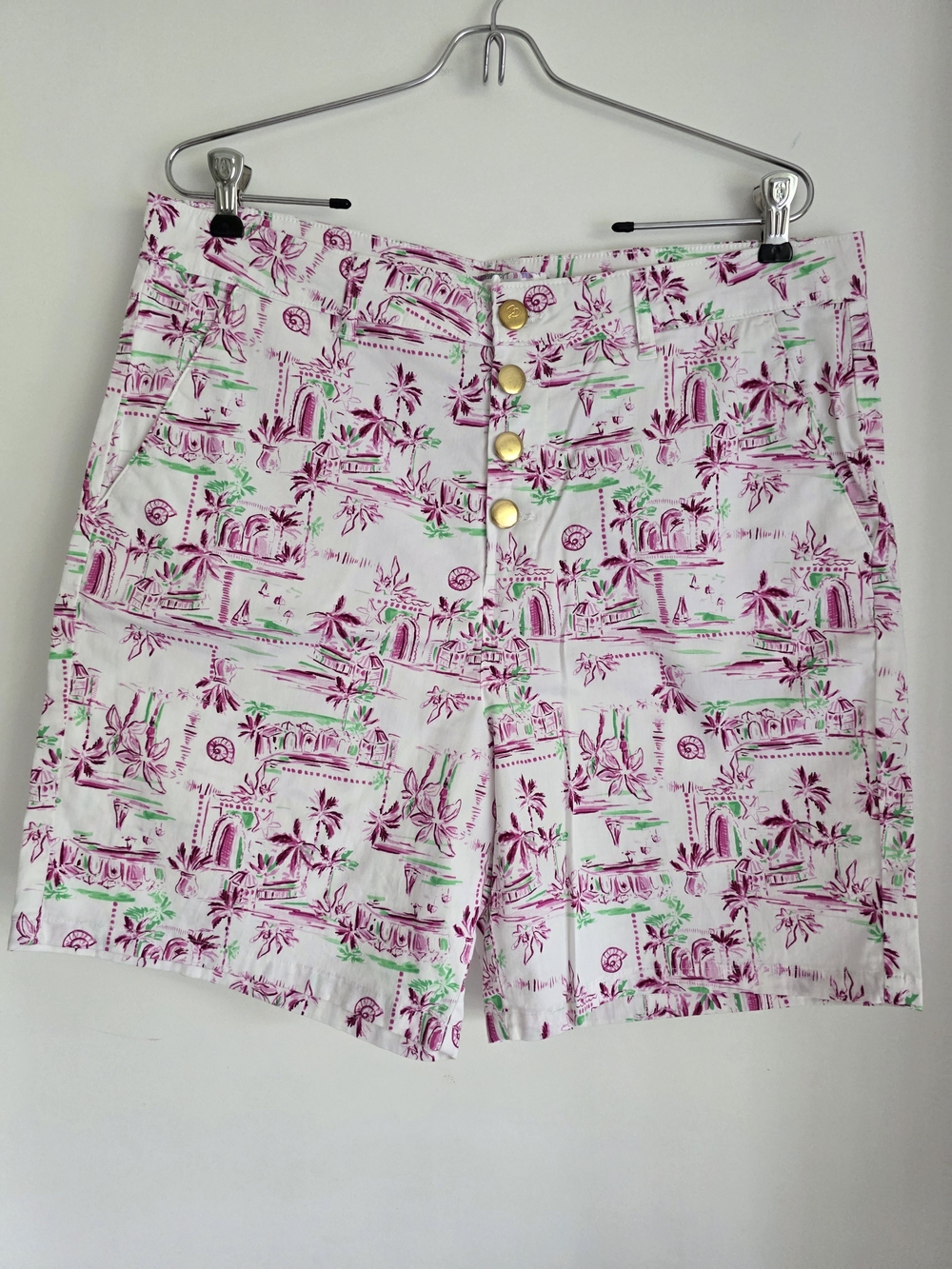 High-Waist Tropical Print Bermuda Shorts - Pink & Mint 12